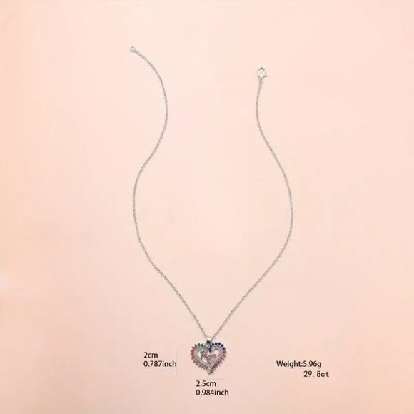 NEW Silver "Mom" Crystal Rainbow Heart Necklace Gay Pride LGBTQ - Picture 3 of 5